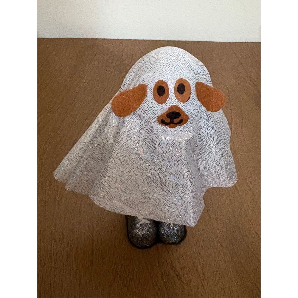 Halloween Ghost Dog Plush Shelf Sitter Sparkly Decor Figure nwot